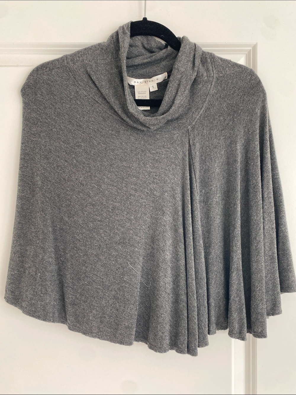 Max Studio Gray Knit Poncho with Folded Cowl Neck